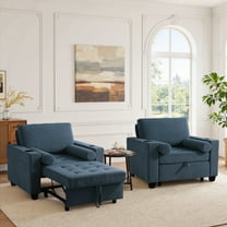 DREAMSIDEA Convertible Sleeper Chair with Pullout Bed, 3-in-1 Sleeper Sofa Chair Lounge Chair with Adjustable Backrest Indoor, Modern Single Sofa Bed Armchair Living Room(Navy,Set of 2)