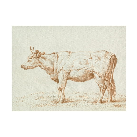 Trademark Fine Art Jean Bernard Sepia Grazing Cow sketch II Canvas Wall Art