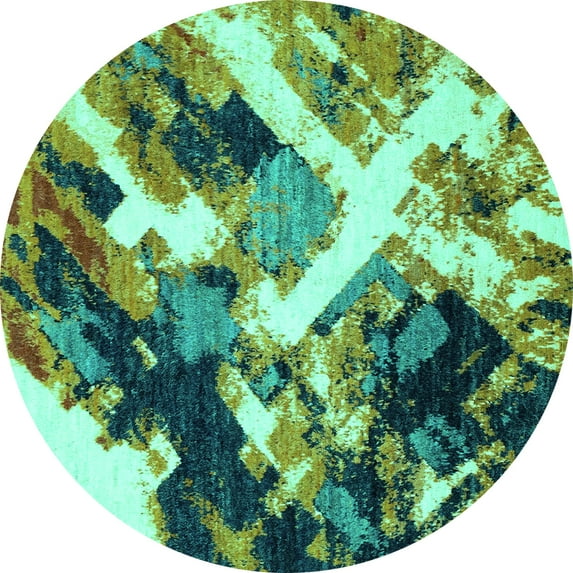 Ahgly Company Indoor Round Abstract Turquoise Blue Modern Area Rugs, 7' Round
