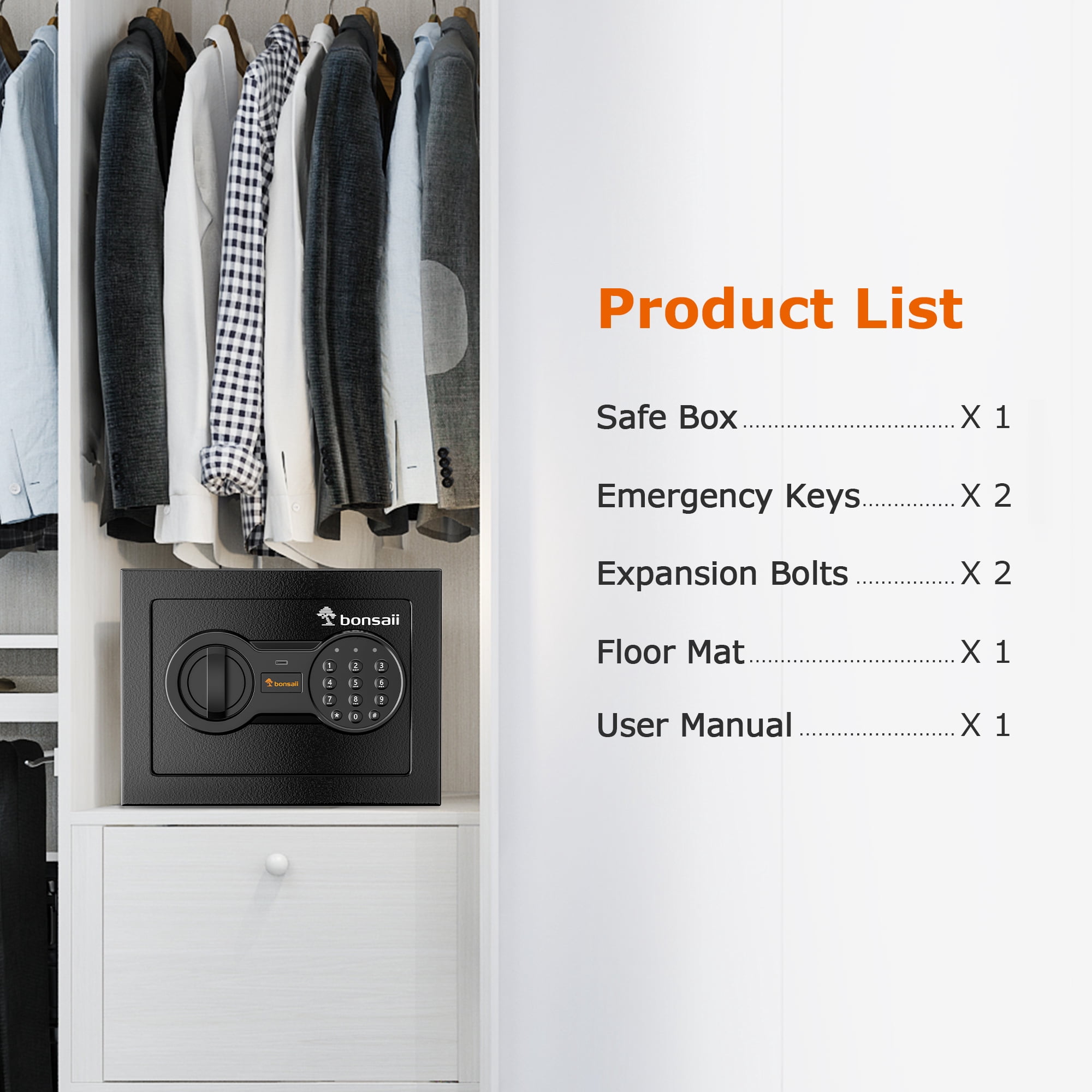 Bonsaii 0.18 Cubic Feet Electronic Digital Safe Box, Security Box with Keypad, Key Lock for Home Office