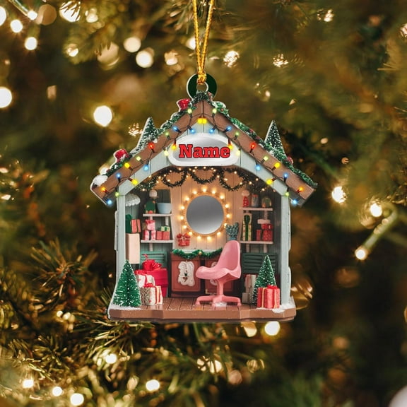 Personalized Hair Salon 2D Flat Acrylic Ornament, Hair Salon Christmas Decor, Hairstylist Christmas Ornament, Hairdresser Gift Beautician for Hair Stylist Hairdresser Christmas (1, HSL2) - 3081