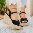 thumbnail image 3 of Rokment Platform Wedge Dress Sandals for Women Beach Elegant Casual Suede Peep Toe Espadrilles Chunky High Heels Ankle Strap Dress Summer Shoes Ladies Black Size 7.5, 3 of 6