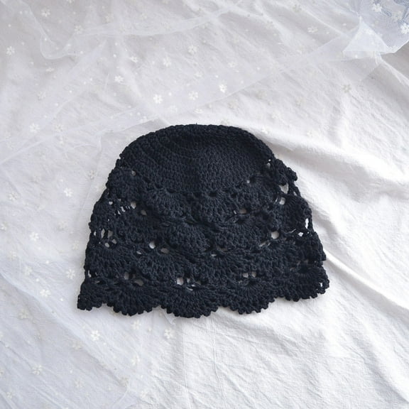 SikaFu Hat Girl Four Seasons Versatile Breathable Fashionable Handmade Hook Knitted Hat Hollowed Out Flower Type Spring And Summer Thin Elegant Baotou Hat