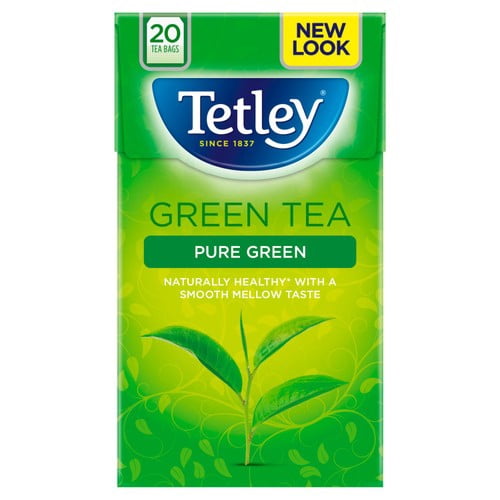 Tetley Pure Green Tea Bags 20's, British Import (Pack of 3)