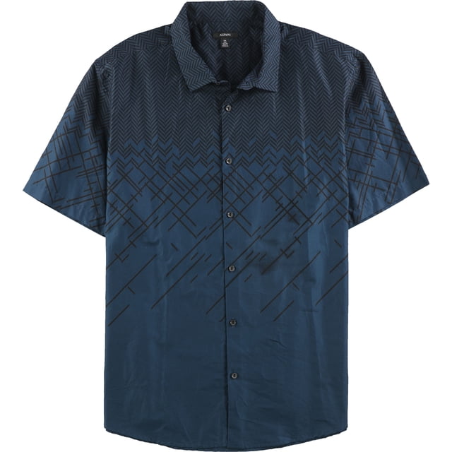 Alfani Mens SS Ombre Print Button Up Shirt, Azul, XX-Large