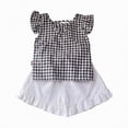 thumbnail image 4 of Xyant Toddler Baby Girl Summer Clothes Ruffle Sleeve Tops Plaid Linen Shorts Spring Infant Girl Outfits Sets (Black,3-4 Years), 4 of 7