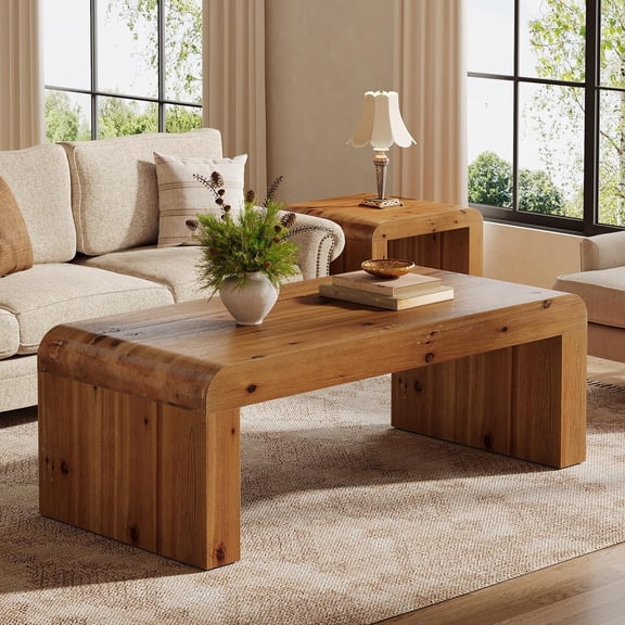 Tribesigns Solid Wood Coffee Table, 47-Inch Farmhouse Rectangle Center Table with Heavy-Duty Structure for Living Room, Brown