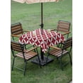 thumbnail image 4 of Outdoor Tablecloth with Umbrella Hole for Patio/Picnic/Party/Camping, Red Geometric Waterproof Table Cloth Square Cover Washable, Vintage Rhombus Circle Texture (54"x 54"), 4 of 8