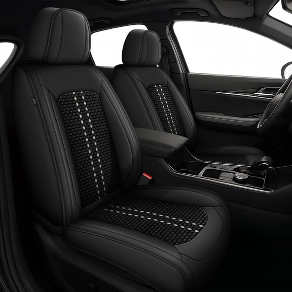 AQBDDBQ Car Seat Covers Front Seats for Honda Civic 2003-2026: Breathable Cooling Ice Silk Leather Seat Covers Cushion Compatible Airbag(Black,Front Row)