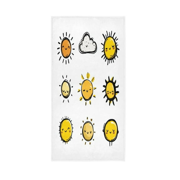 Bath Towel Single-Sided Printed Highly Absorbent Soft Quick Towel for Bathroom Spa Gym & Sports Yellow Sun Icons