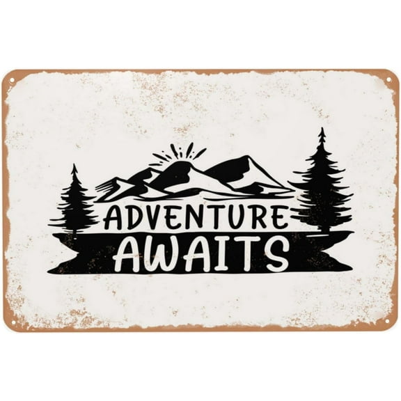 12X8 inch Adventure Awaits Vintage Metal Sign, Poster Tin Signs Decor for Bedroom Living Room Home Bar Garage Backyard Wall Gift