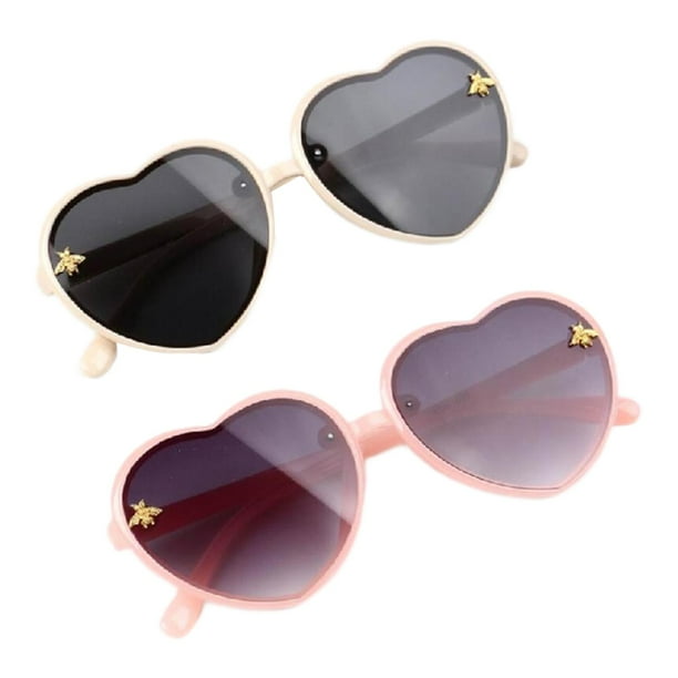2 piezas de gafas de sol para niños, gafas de corazón, , gafas de sol portátiles de moda para fiestas, para actividades al aire libre, calle, Marco rosa blanco