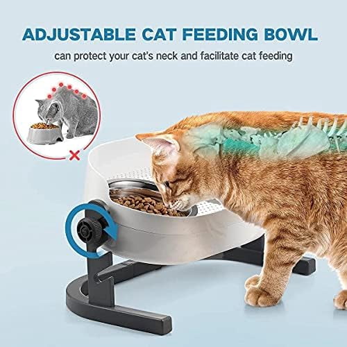 Height Adjustable Cat Elevated Bowls Stainless Steel Dog Food Water Bowls, Height Adjustable Cat Feeder Mess Proof Pet Feeding Bowls for Small to Large Size Cats