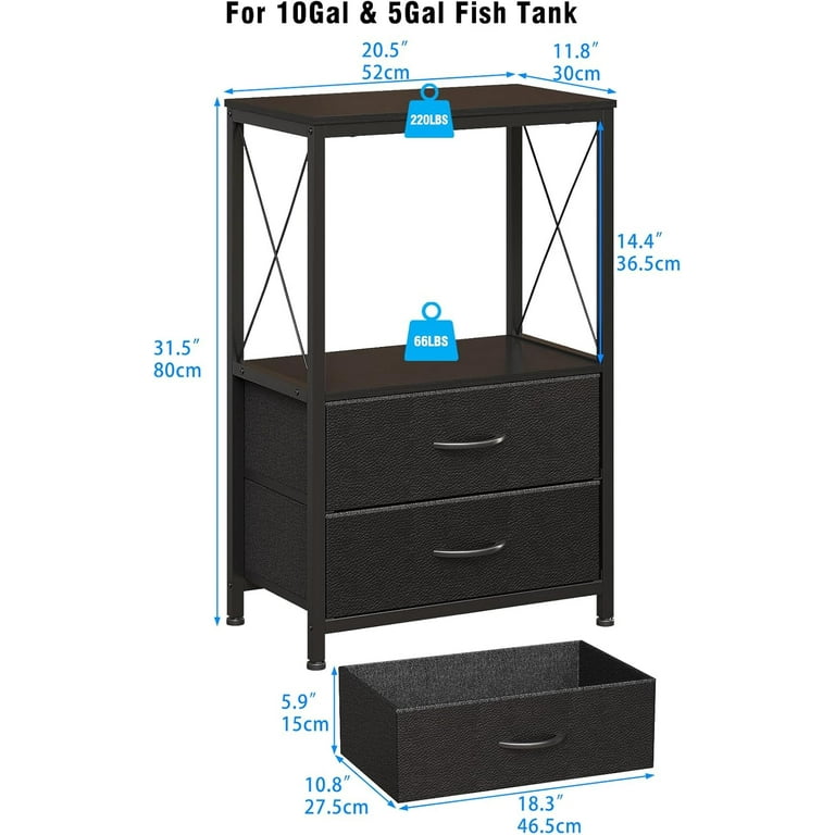 Fish Tank Stand 10 Gallon with 2-Tier Shelf, Aquarium Stand with 2 Drawers,  Metal Frame Heavy Duty Reptile/Turtle Tank Stand for Home Office, Fish Tanks  Accessories Storage - Walmart.com