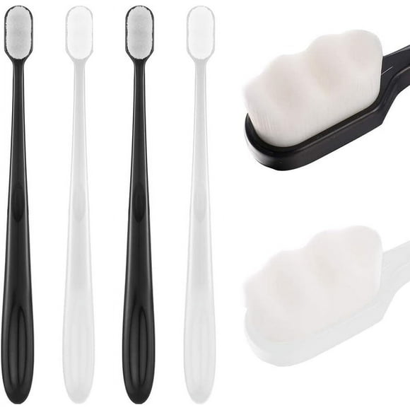 4 Packs Soft Micro Nano Manual Toothbrush, Soft Bristled Adult Toothbrush Micro-Nano Manual Toothbrush with 20000 Bristles for Fragile Gums Adult and Children(Black+White)