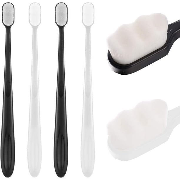 4 Piezas (Negro+Blanco) Cepillo de Dientes Manual Micro Nano Suave, Cepillo de Dientes para Adultos con Cerdas Suaves Cepillo de Dientes Manual Micro-Nano con 20000 Cerdas para Encías Frágiles Adultos