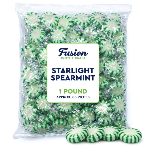 Starlight Spearmint Hard Candy - Bulk 1 Pound Individually Wrapped Spear Mints, Refreshing Green and White Spearmint Candy Discs, Starlights Breath Mints Are The Perfect After Dinner Mint