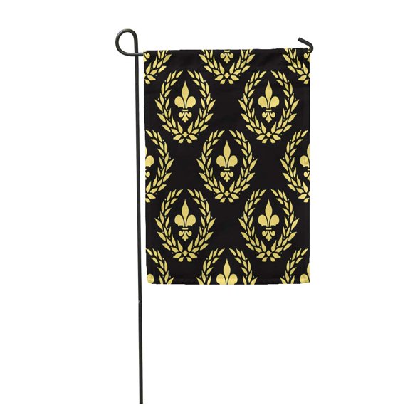 SIDONKU Black and Gold Vintage Fleur De Lis Laurel Wreath Garden Flag Decorative Flag House Banner 28x40 inch