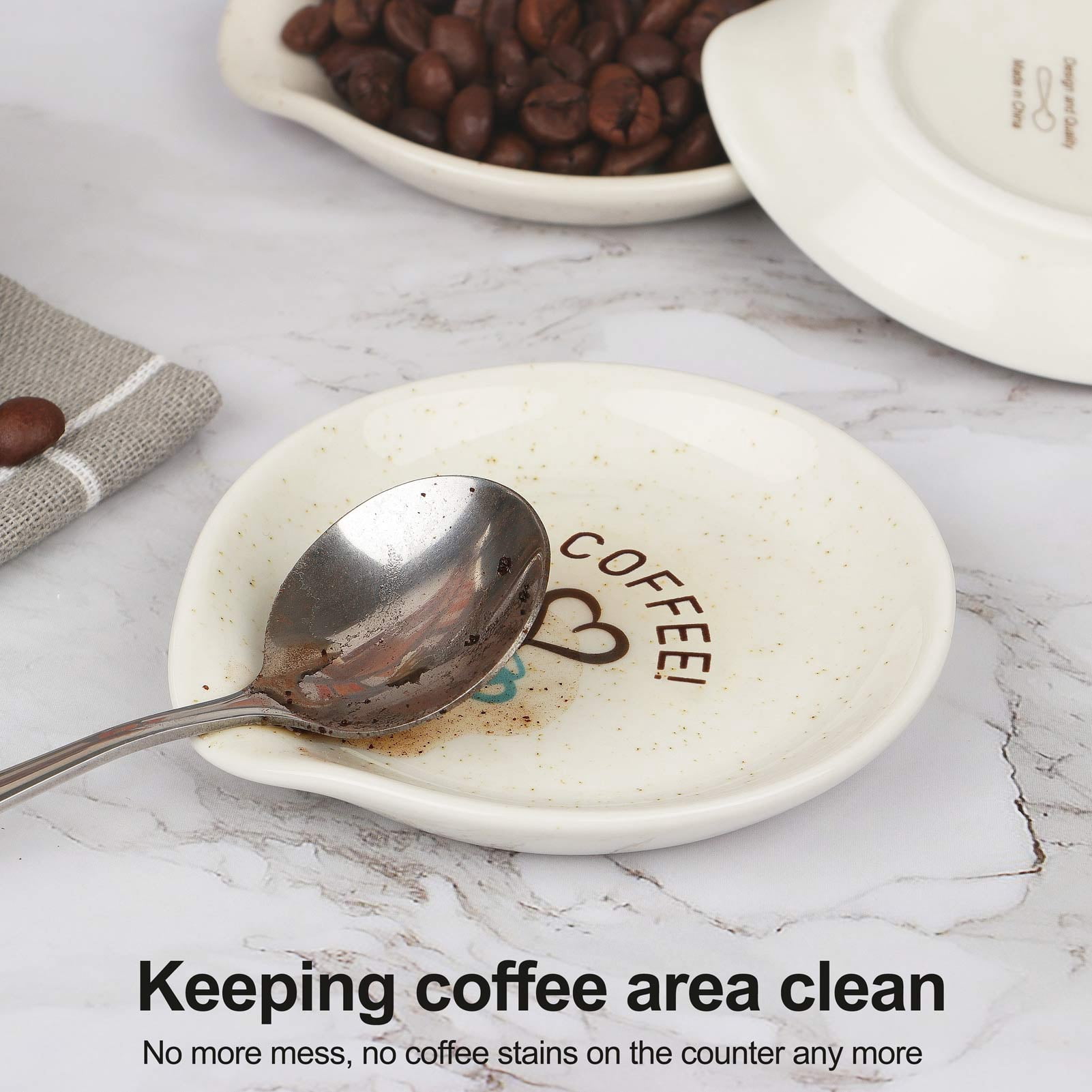 Coffee Spoon Rest, Mini Spoon Holder for Countertop Decor, Farmhouse Ceramic 3.5-Inch Small Teaspoon Rest for Coffee Bar Accessories, White