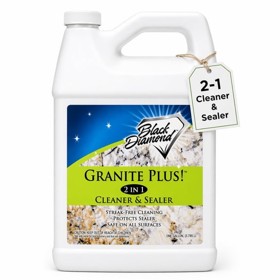 Black Diamond Stoneworks Granite Plus 2-in-1 Cleaner & Sealer, pH Neutral, Streak-Free Stone Cleaner for Granite, Marble, Quartz, Travertine & Limestone Countertops, Ready to Use (1-Gallon)