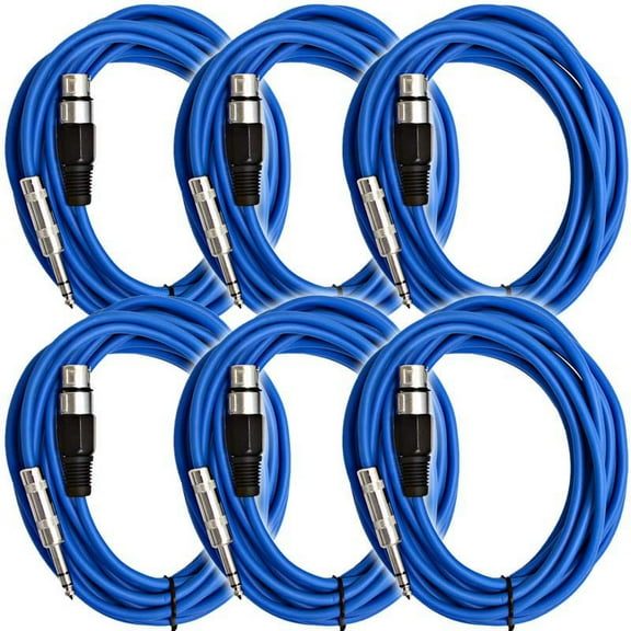 Seismic Audio  - 6 Pack of Blue 25 Ft XLR Female to 1/4" TRS Patch Cables Blue - SATRXL-F25Blue-6Pack