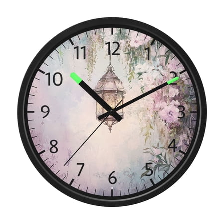 DIXRUYEE Voice Activated LED Night 12in Clock with Vintage Lamp with Flowers Pattern