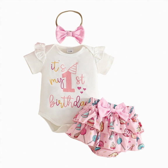 mgoYE Newborn Baby Girl Clothes Infant Ruffles Romper Shorts Set 3 6 9 12 18 Month Floral Summer Outfits Cute Baby Clothes Girl Size 9-12 Months
