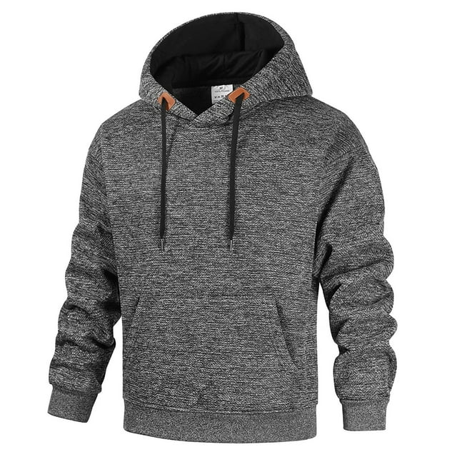 Xfvqtps Men Solid Color Long Sleeved Hooded Pullover Knitted Sweatshirt Dark Gray