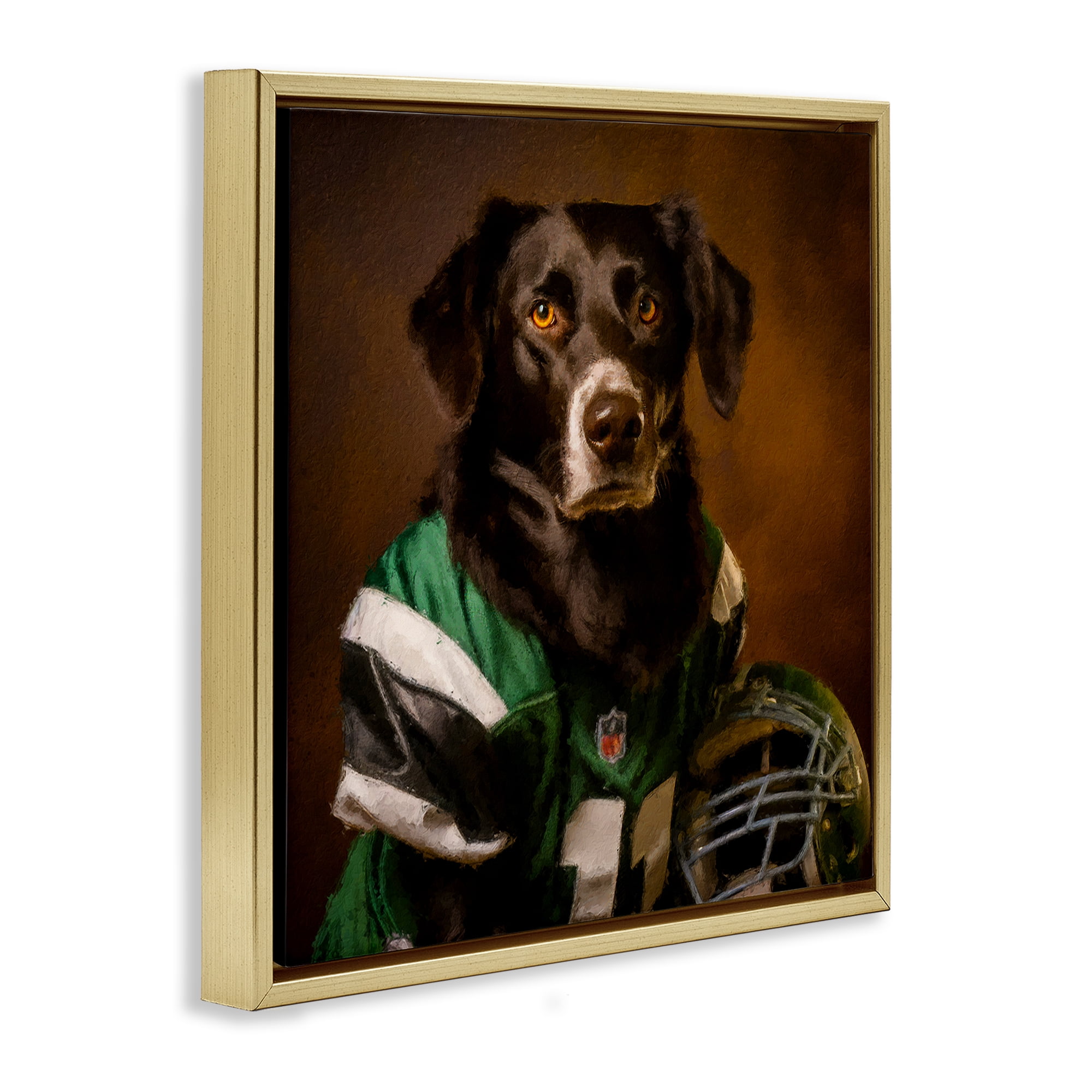 Stupell Industries Football Star Dog Animals Painting Gold Floater Framed Canvas Art Print Wall Art, 25 x 25