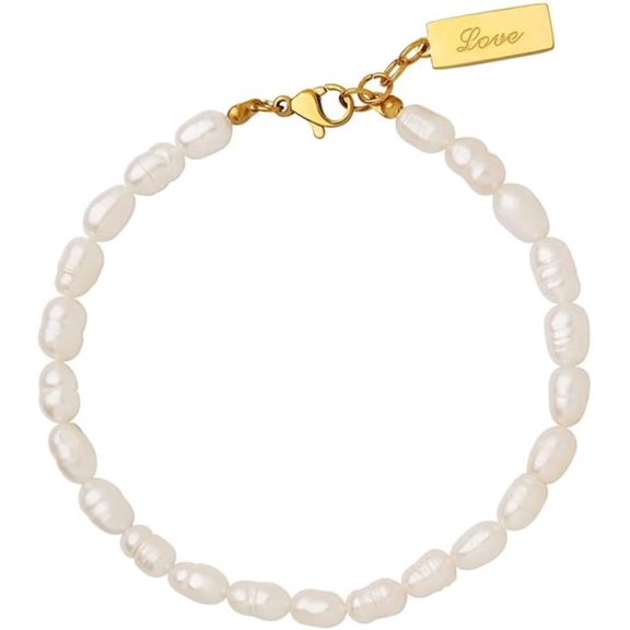 14K Gold Pearl Beaded Bracelet, Fashion Freshwater Pearl Bracelet - Perfect Birthday and Mother's Day Gift for Mom, Wife and Girlfriend