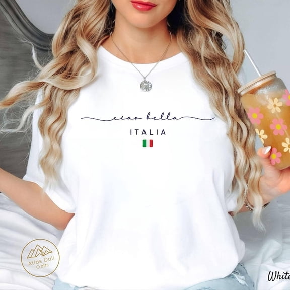 Retro Ciao Bella Italia Graphic T-Shirt Minimalist White Summer Tee Women Fashion Top Italy Flag Design Casual Short Sleeve