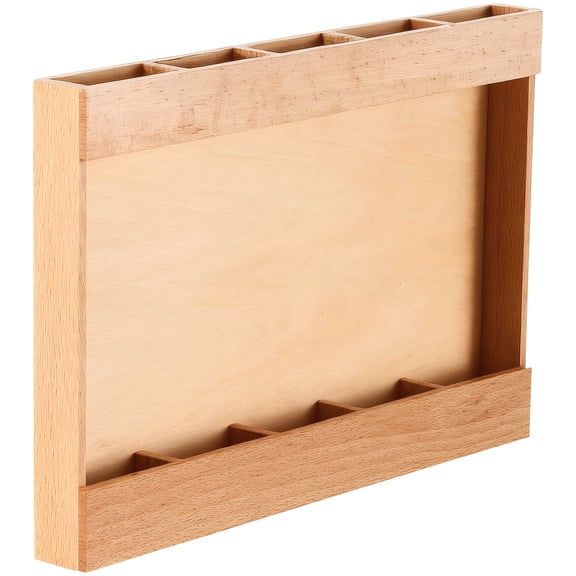 Wooden Straw Holder for Cabinet Door, No Drill Straw Organizer with Divider, Space Saving Beech Wood Cabinet Organizer, Adhesive Mounting Multi-Purpose Storage for Straws Pens, Natural