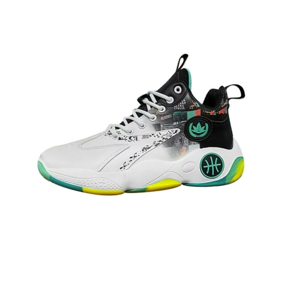 Woobling Mens High-Top Sneaker Slip Resistant Basketball Shoes Durable Sneakers Fashion Running Shoe Sports White Green 8.5