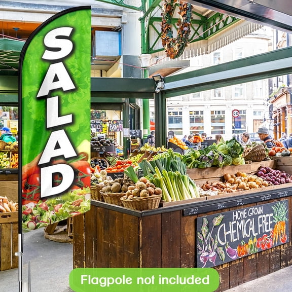 QSUM Fresh Salads Themed Swooper Flag, 11FT Fresh Salads Advertising Feather Flag with Pole Kit, Ground Spike, Fresh Salads Signs for Businesses and Storefronts（ONLY FLAG）