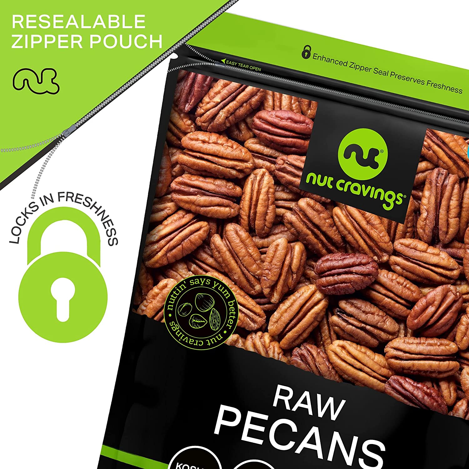 Nut Cravings Raw Pecans Halves & Pieces, Unsalted, Shelled (32oz - 2 lbs) Kosher