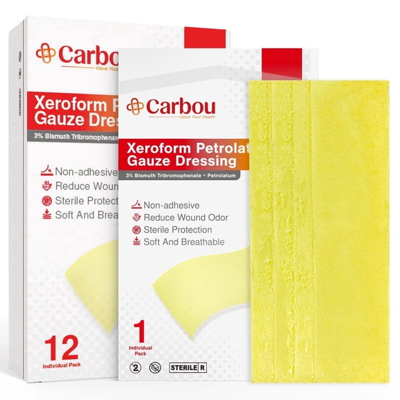 Carbou 5"x9" 12pcs Medical Xeroform Petrolatum Dressing,Non-Adherent Gauze Pads