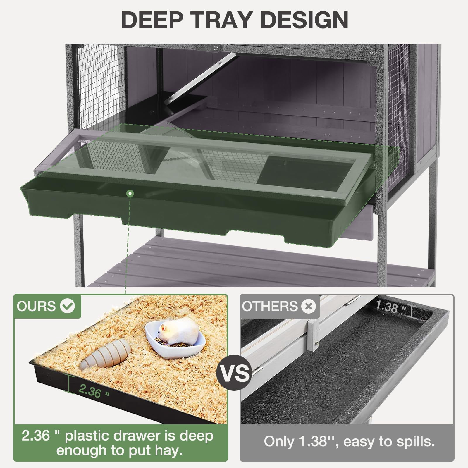 Metal Frame Guinea Pig Cage with Chew-Proof Aluminium Alloy Edges, Hideouts, Ramps, Seesaws, Leakproof Tray for Small Pets Indoor Outdoor Use, Grey