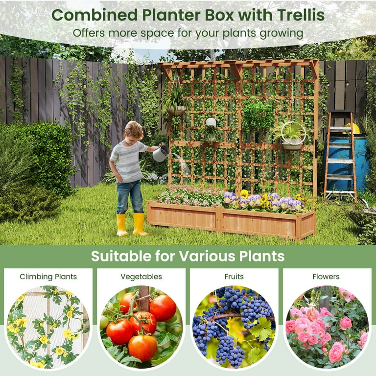 Costway 71" Large Wooden Planter Container with Trellis, Hanging Roof 4  Drainage Holes - Walmart.com