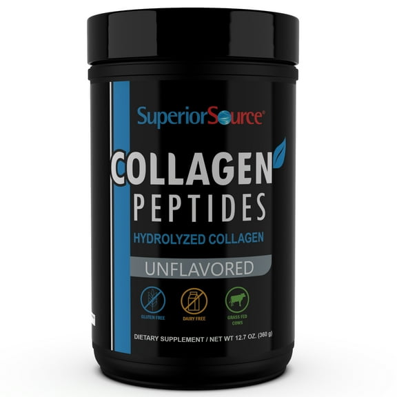 Superior Source Collagen Peptides Hydrolyzed Collagen - From Grass-Fed Cows - Supports Healthy Hair, Skin, Nails, Ligaments & Tendons - Gluten-Free & Dairy-Free - Unflavored, 12.7 oz