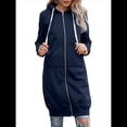 thumbnail image 3 of Sudadera con Capucha y Cremallera para Mujer, Chaqueta Informal de Larga para Otoño, Chaquetas Largas de Otoño con Bolsillos, Túnica Azul Marino M, 3 of 9