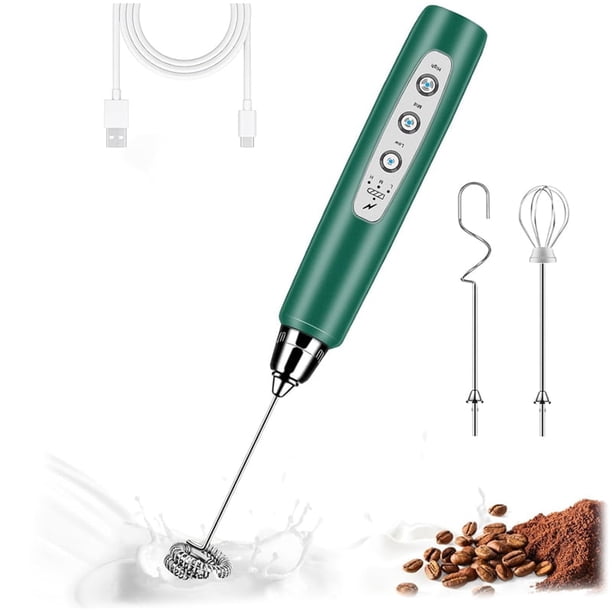 Espumador de leche de mano para café, batidor eléctrico, batidora de bebidas con 3 batidores de acero inoxidable, espumador de mano recargable