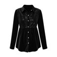 thumbnail image 3 of Party Tops for Women Sequins Velvet Patchwork Button Down Collar Dressy Blouses Long Sleeve Elegant Shirts (S, Black), 3 of 6