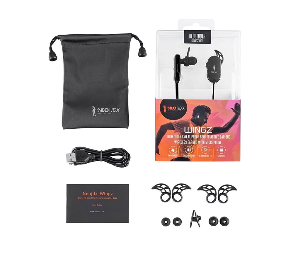 Neojdx Wingz Bluetooth Headphones, Wireless Sports Earphones w/ Mic IPX5 Waterproof HD Stereo Earbuds 6 Hour Battery Noise Cancelling Headsets