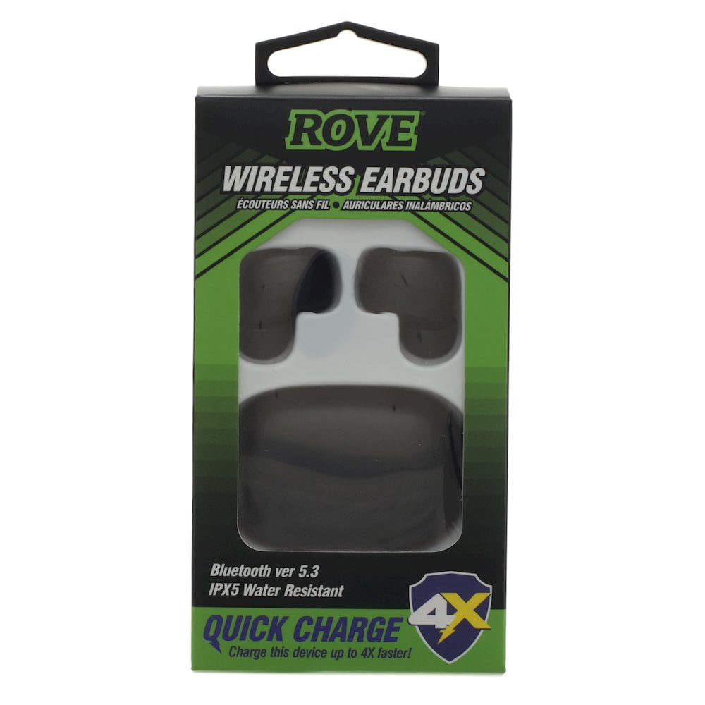 Rove RVTWSBLK Rove Wireless Earbuds Bluetooth 5.3 Headphones In-Ear Headset Earbuds with Charging Case-Black