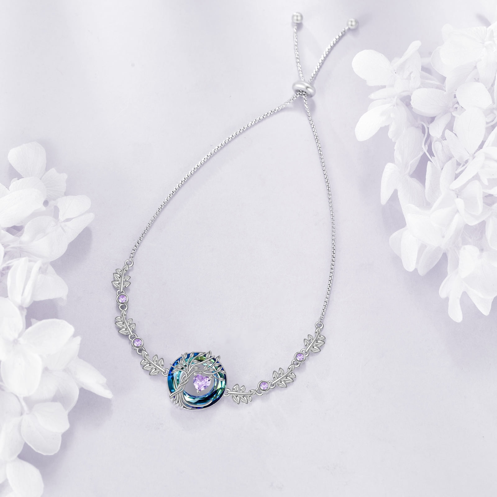 YAFEINI Tree of life Birthstone Bracelet for Women Sterling Silver Tree Jewelry June Birthstone Charm Alexandrite Bracelet Gemstone Anniversary Birthday Mothers Day Gifts for Wife Mom