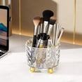 thumbnail image 4 of 4.7" Rotating Makeup Brush Holder, Crystal 360° Makeup Organizer with 6 Slots, Vanity Brush Cup for Countertop, Desk Pen Holder & Office Organizer, Water Ripple Design, Clear, 4 of 5