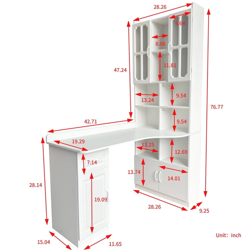 L-Shaped Computer Desk with Hutch, Storage Cabinet & Drawers, Modern Office Desk Writing Table with Bookshelf, Computer Corner Table for Work, Study