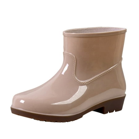 

SEMIMAY Boots Middle Shoe Buckle Women Low-Heeled Rain Toe Round Waterproof women s boots Khaki