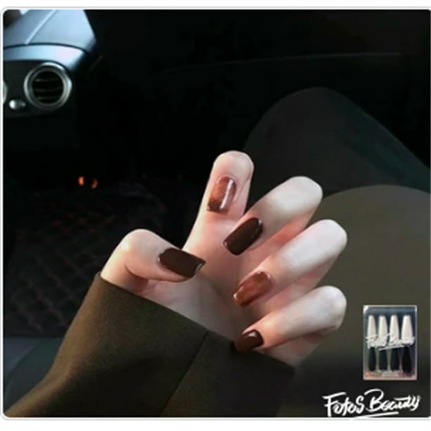 Fofosbeauty 24Pcs Press On Nails Short, Square Tip Nails Glossy Fake Nails  Full Cover Acrylic Nails For Girls Kids, Cateye Jelly Brown - Walmart.Com