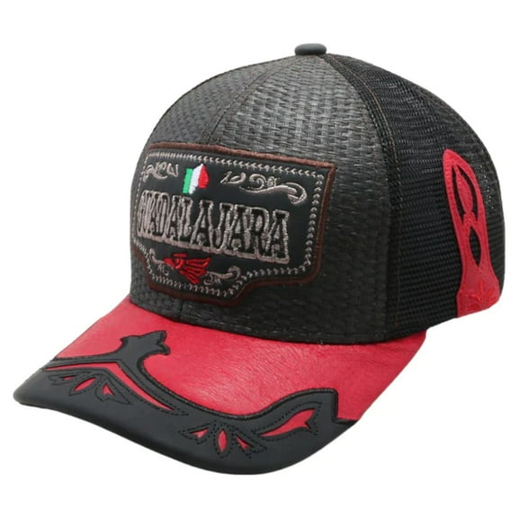 Mexico Guadalajara City Straw Fablic Trucker Black Cap Hat